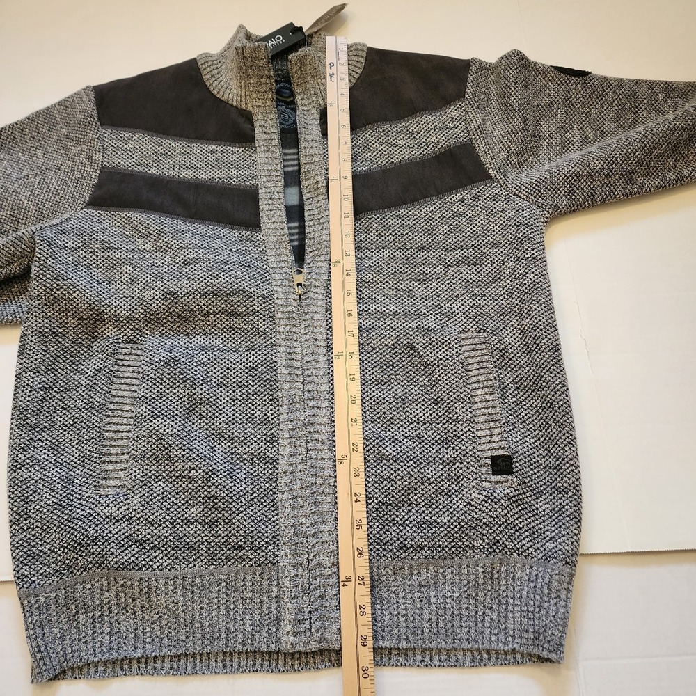 Buffalo David Bitton Men's XL Tight-Knit Full Zip Sweater Gray Black Mock Neck - Picture 6 of 9